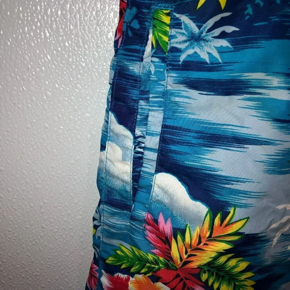 VTG Polo Sport Ralph Lauren Mens Large Blue Hawaiian Floral Shorts Swim Trunks L